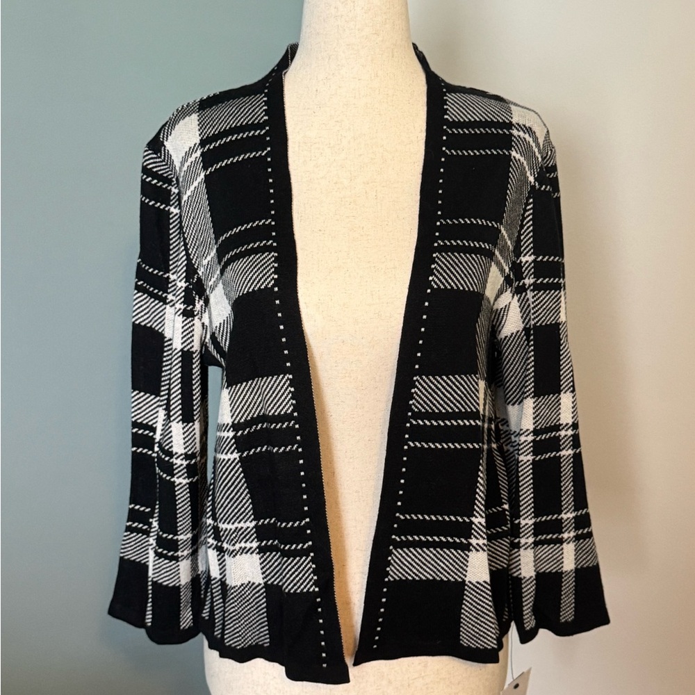 Liz Claiborne Black and White Plaid Cardigan